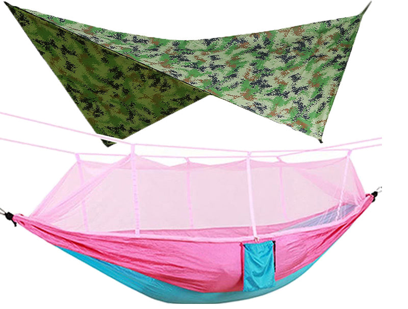 260x140cm Outdoor Double Camping Hammock with Mosquito Net and Rain Fly Tarp Lightweight Parachute Hammocks for Travel Hiking eprolo