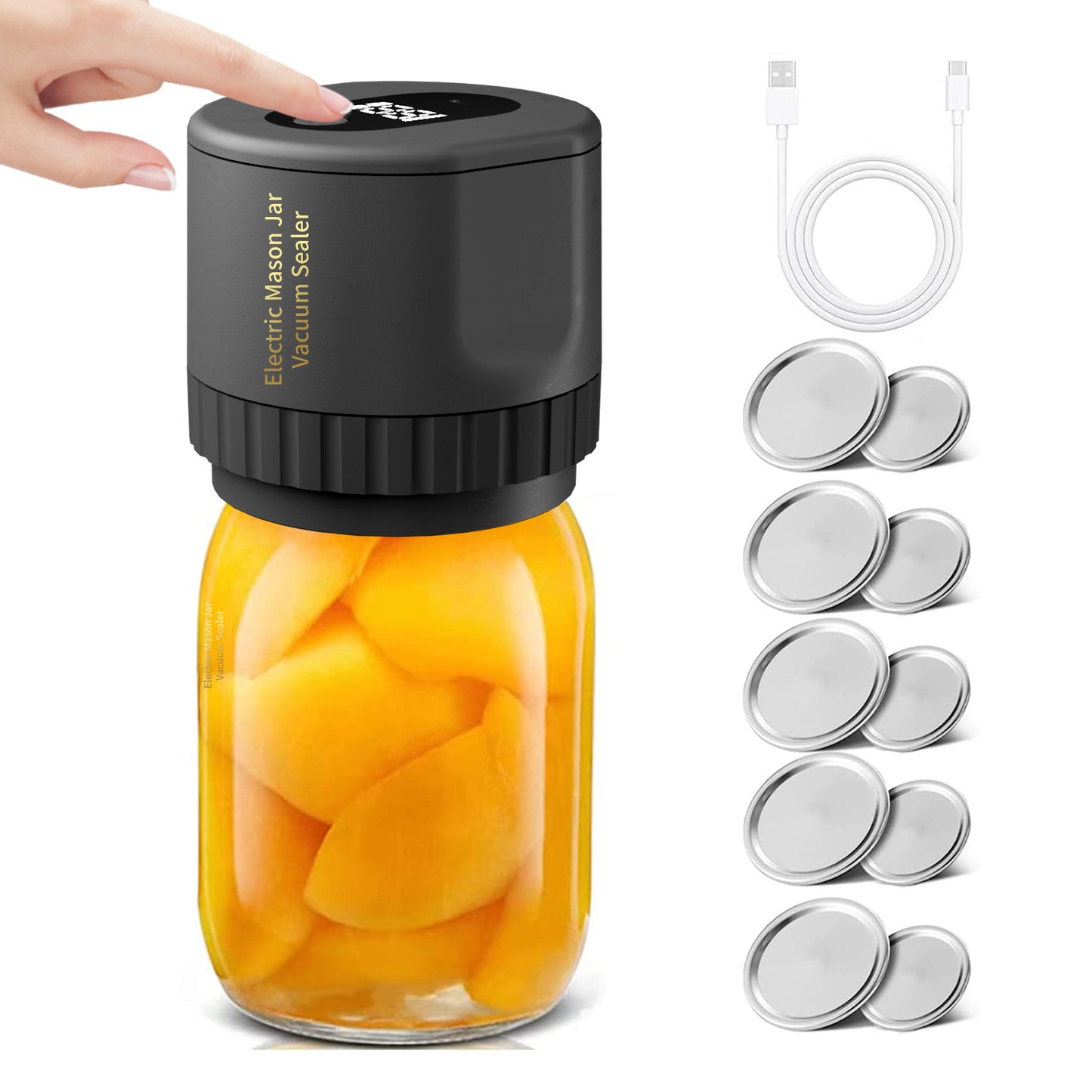 Electric Mason Jar Vacuum Sealer Kit Cordless Automatic Jar Sealer Kit for Food Storage and Fermentation with Mason Jar Lids eprolo