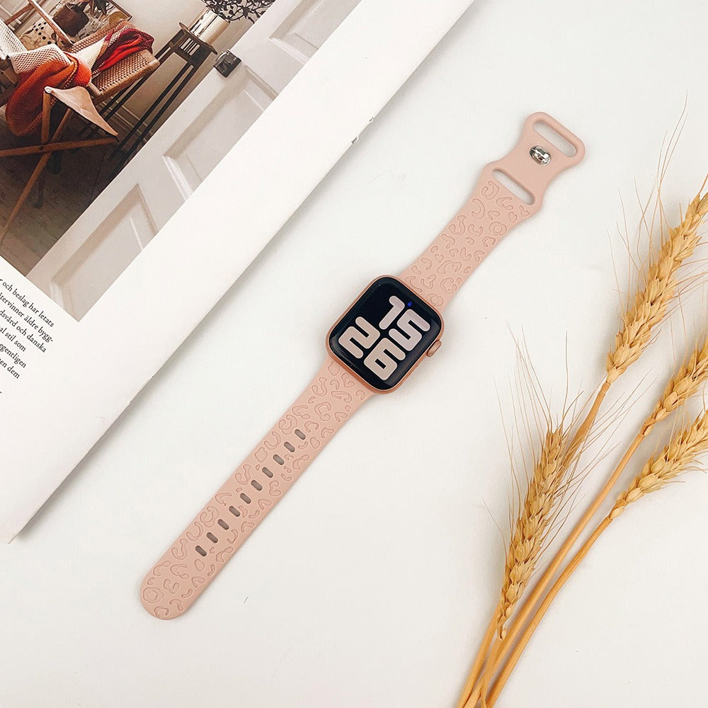 In stock suitable for Apple Watch apple strap with laser engraved embossed silicone large leopard print apple strap eprolo