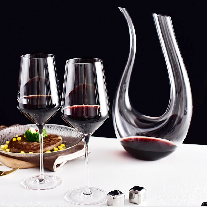 1500ml 50oz Hotel Home Elegant Hand Blown Clear Crystal U Shape Wine Decanter Set with 4 glasses For Vodka Tequila eprolo