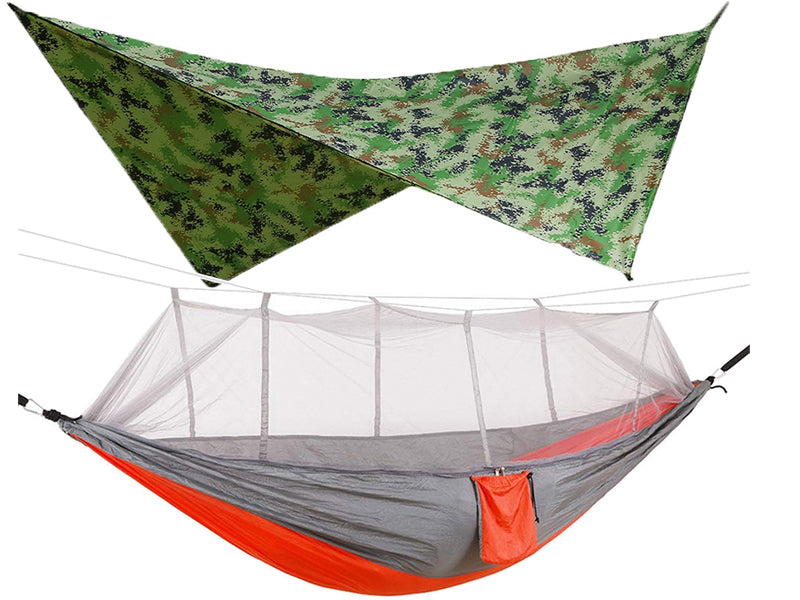 260x140cm Outdoor Double Camping Hammock with Mosquito Net and Rain Fly Tarp Lightweight Parachute Hammocks for Travel Hiking eprolo