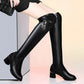 New large-sized soft leather knee length boots for women's autumn and winter thick leg elastic boots with high rise and slim long legs eprolo