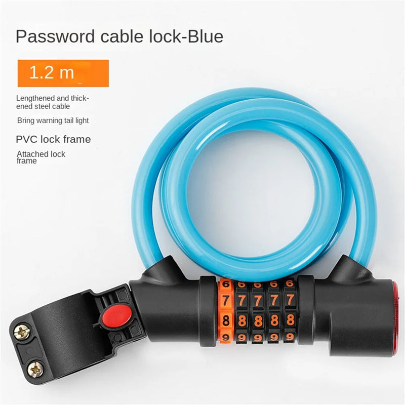 1.2M/1.8M Bike Lock Anti-theft 5 Digit Combination Password Security Lock With LED Light MTB Road Bike Steel Cable Bicycle Lock eprolo