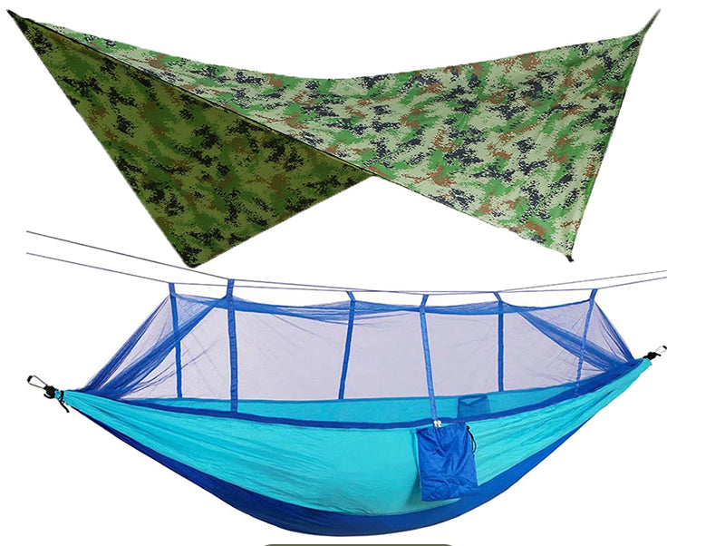 260x140cm Outdoor Double Camping Hammock with Mosquito Net and Rain Fly Tarp Lightweight Parachute Hammocks for Travel Hiking eprolo