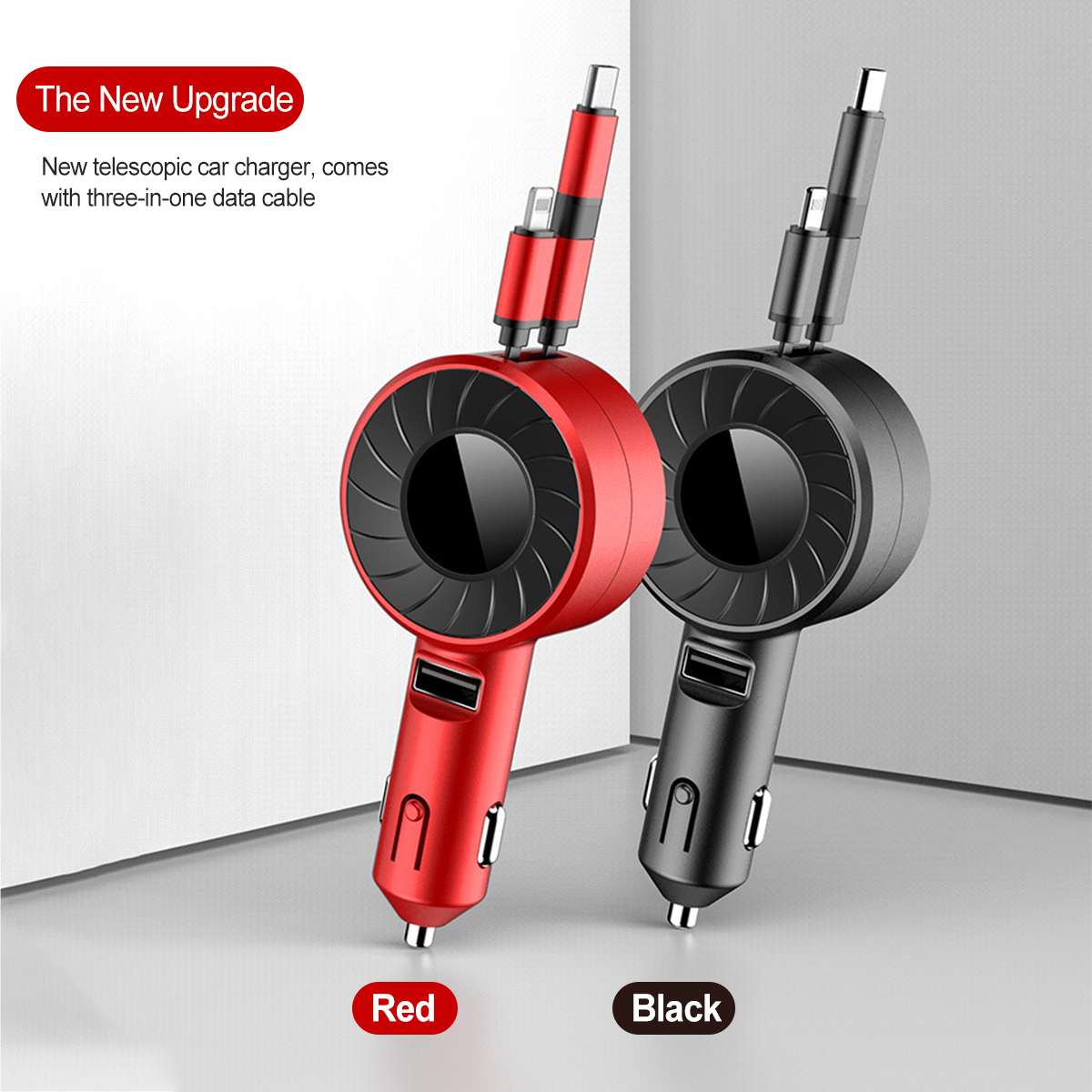 3-IN-1 Car Charger Mobile Phone  Adapter For IOS/Android/Type-C USB Retractable Charging Cable 4.2A Fast Charing For Truck eprolo