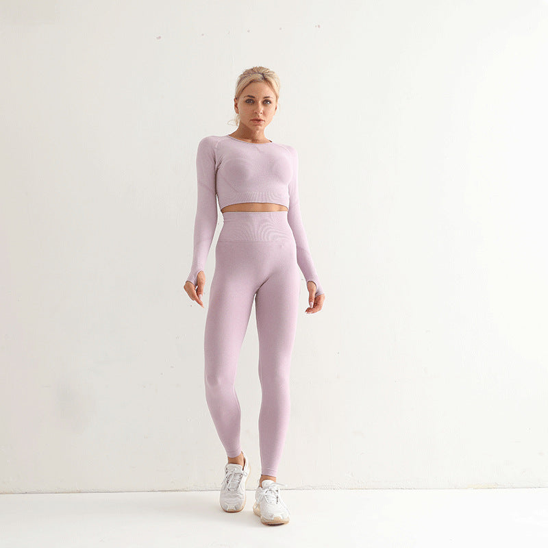 Seamless Yoga Suit Women's Long Sleeve Sports Top High Waist Hip Lifting Sports Tights Pants eprolo