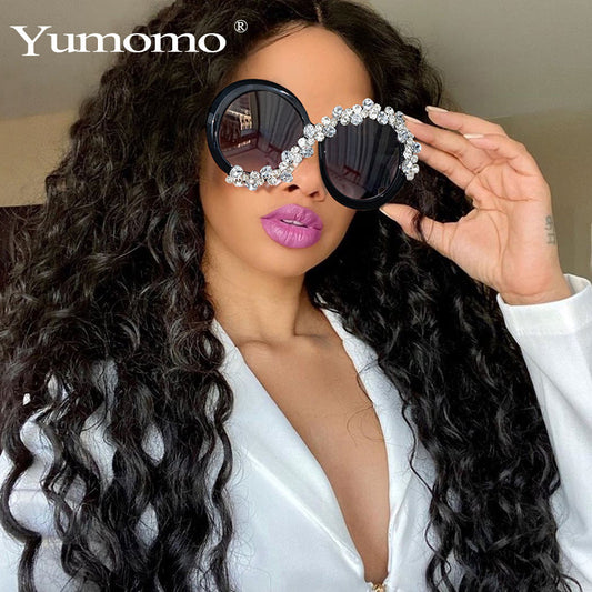 New Fashion Exaggerated Diamond Encrusted Large Frame Round Sunglasses Personality Street Shot Ladies Sunshade Sunglasses eprolo