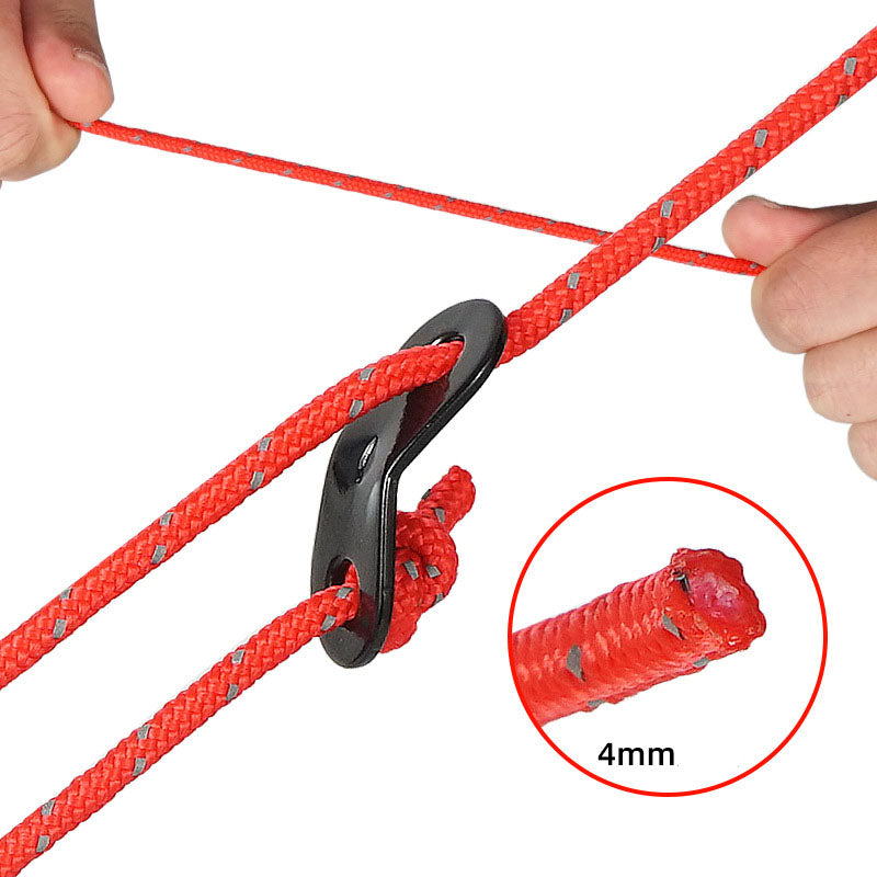 Outdoor Camping 4mm Reflective Rope Tent Rope To Send Fixed Buckle 4 Sets Of Sky Curtain Pull Rope Windproof Camping Support Rod Rope eprolo