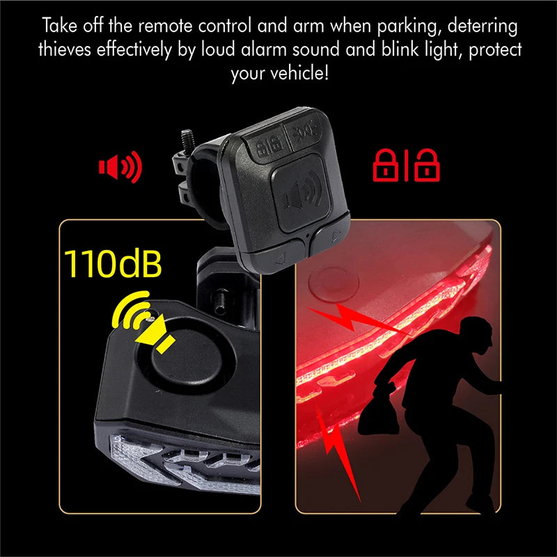 Bike Alarm Tail Light with Turn Signals Multifunctional Waterproof USB Rechargeable  Electric Bell Bicycle Lamp Bike Rear Light eprolo