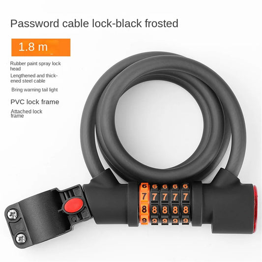 1.2M/1.8M Bike Lock Anti-theft 5 Digit Combination Password Security Lock With LED Light MTB Road Bike Steel Cable Bicycle Lock eprolo