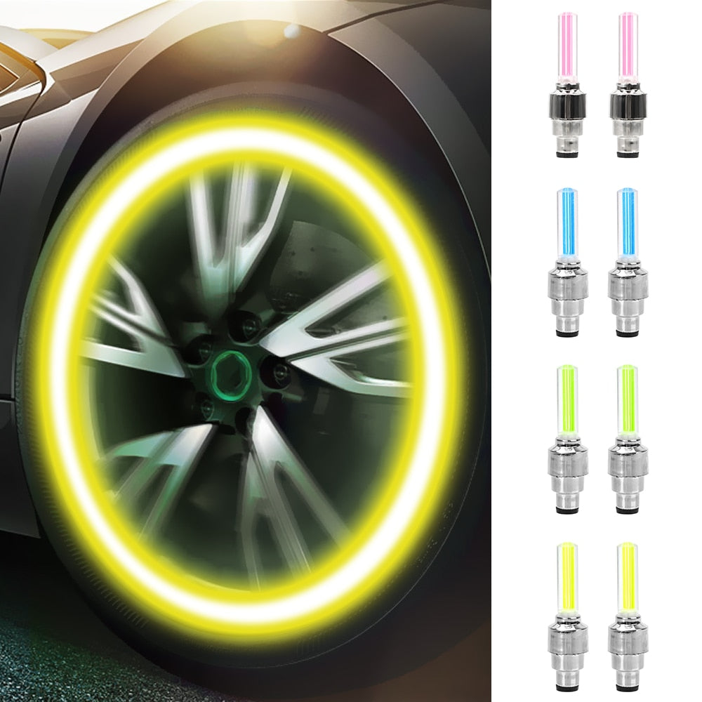 FORAUTO 2PCS Car Wheel LED Light Motocycle Bike Light Tire Valve Cap Decorative Lantern Tire Valve Cap Flash Spoke Neon Lamp eprolo