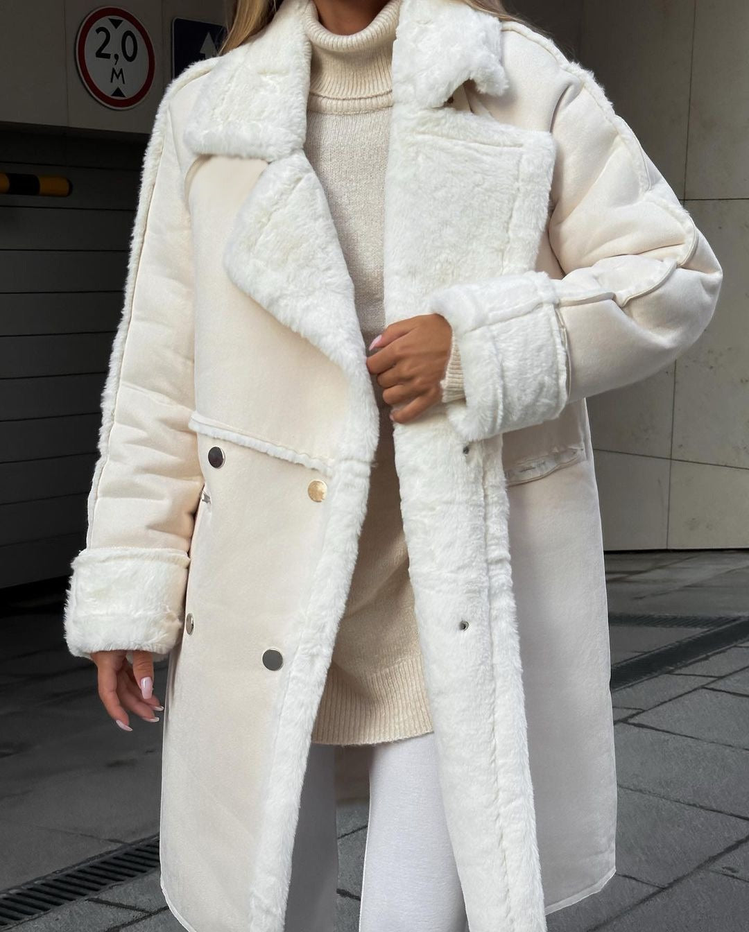 Winter new plush suede coat, suit collar, long cardigan, long sleeved plush coat eprolo