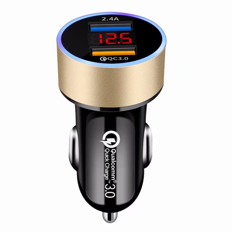 QC3.0+2.4A Dual USB Car Charger LCD Display 12-24V Cigarette Socket Lighter Fast Charger Power Auto USB Adapter Upgraded eprolo