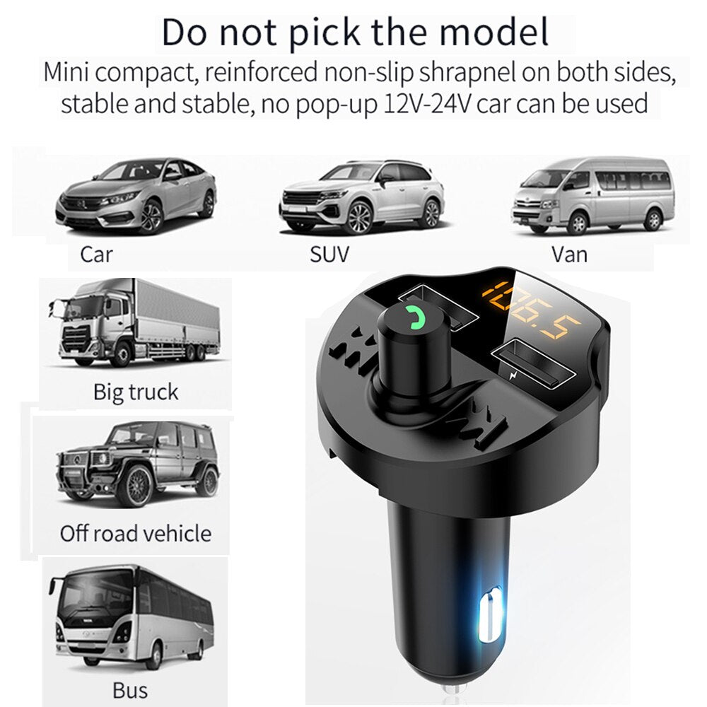 Car Fm Transmitter Bluetooth 5.0 Car Mp3 Player Modulator Adapter Battery Voltage TF Card Hands-free Dual USB Smart Chip T66 eprolo