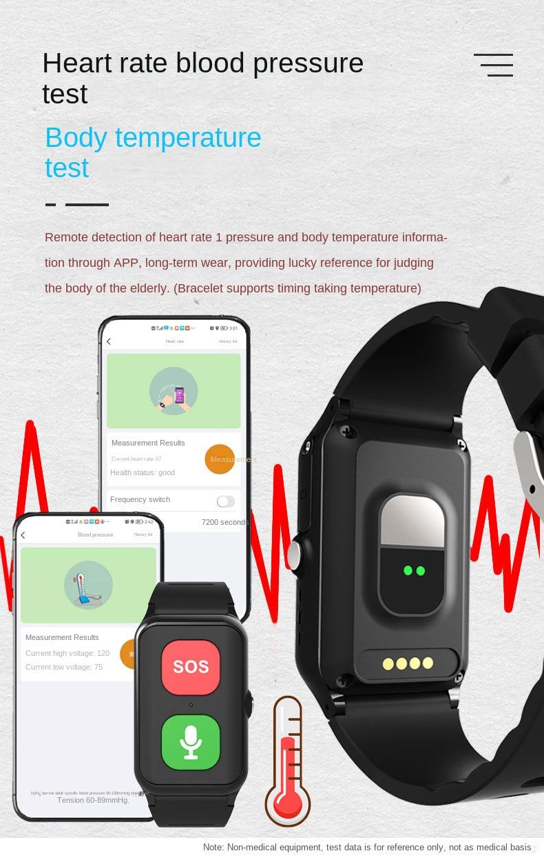 A70 Elderly GPS Positioning Watch Locator With Heart Rate Measurement Body Temperature Smart Bracelet eprolo