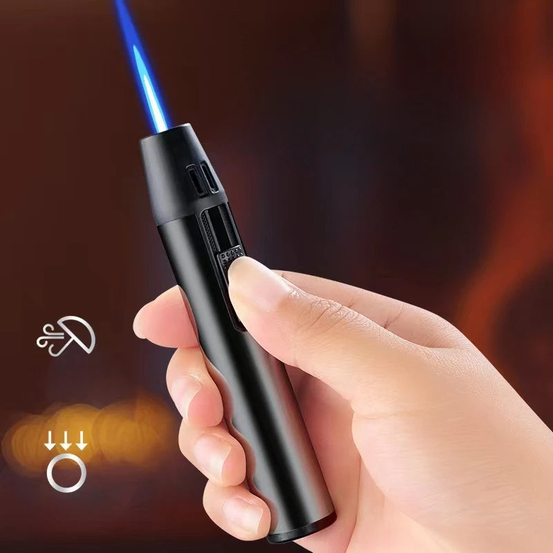 Pen Metal Lighter Mini Spray Gun Inflatable Windproof Butane Gas Lighter Adjustable Straight Shot Blue Flame Cigarette Tools eprolo