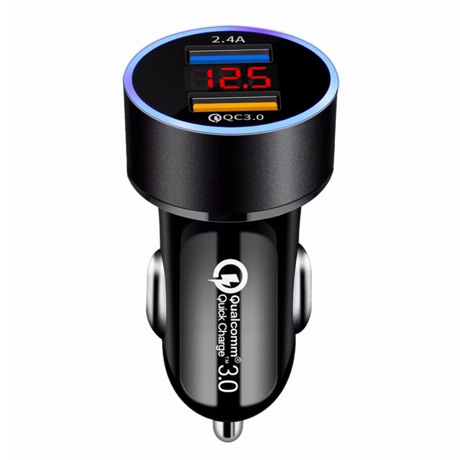 QC3.0+2.4A Dual USB Car Charger LCD Display 12-24V Cigarette Socket Lighter Fast Charger Power Auto USB Adapter Upgraded eprolo