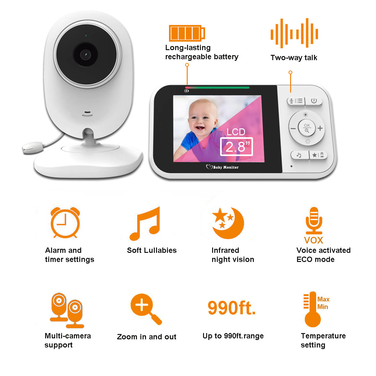 2.8-inch baby monitor monitor, baby monitor monitoring device eprolo