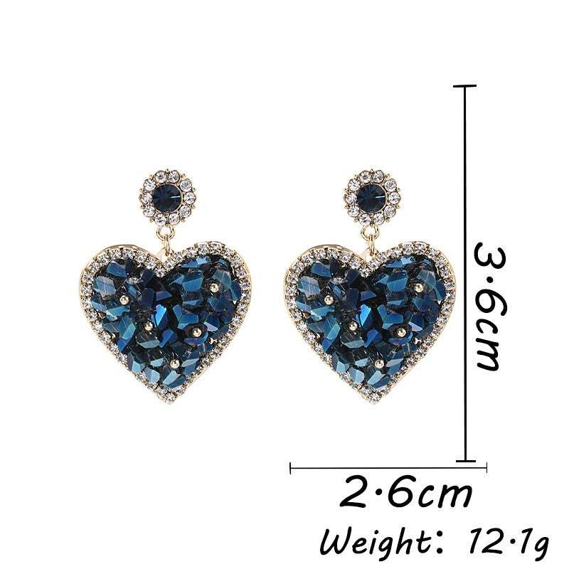 Copper inlaid zircon inlaid triangular crystal three-dimensional heart earrings for women eprolo