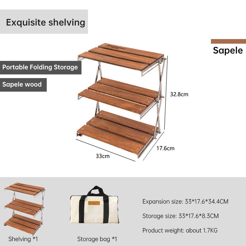 Mountaineering Outdoor Camping Rack Portable Storage Rack Three Layer Rack With Foldable Picnic Camping Barbecue Folding Table eprolo