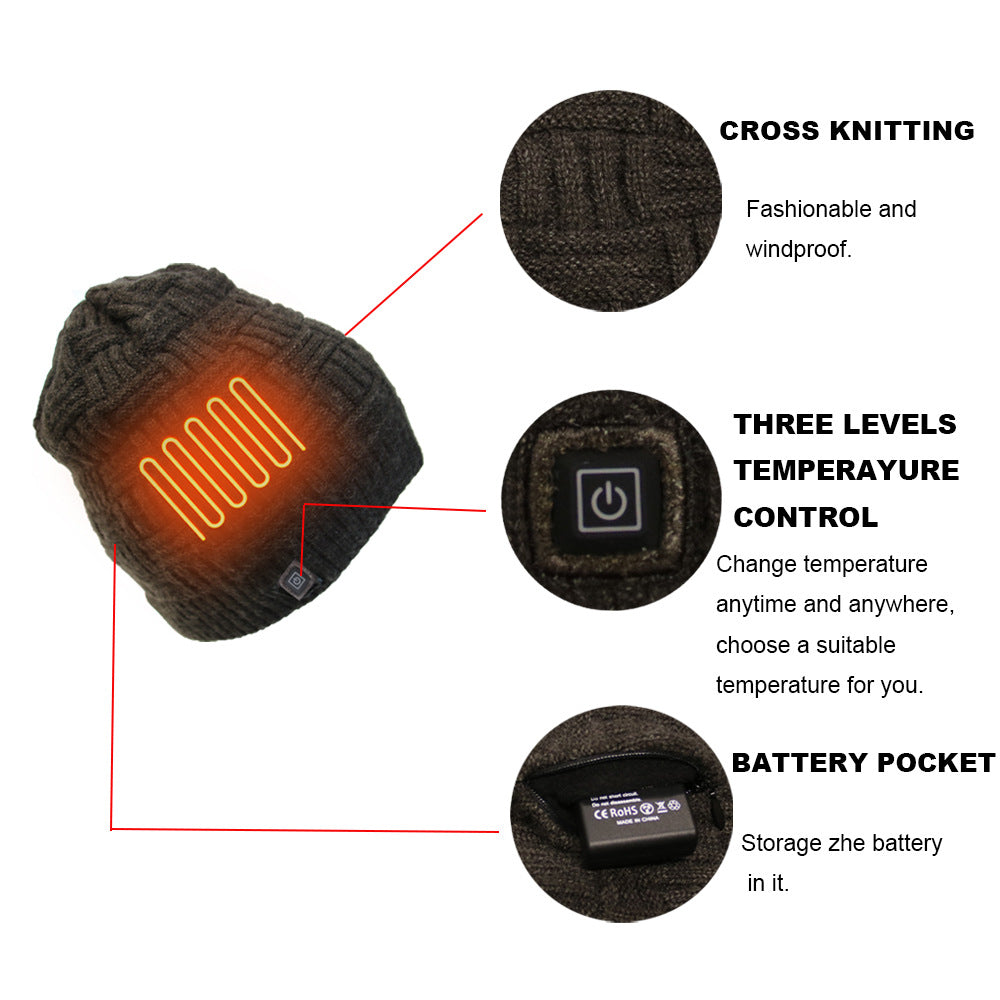 Knitted Thermal Cap Electric Heating Cap Outdoor Cold Proof Carbon Fiber Heating Cap eprolo