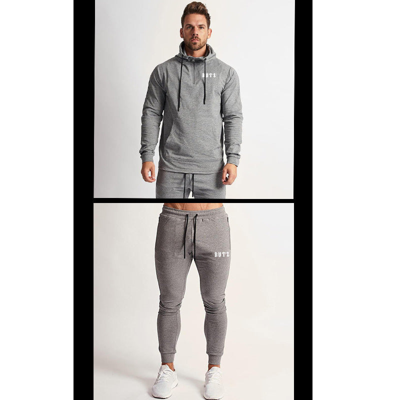 Europe and America Muscle Leisure Sports Fitness Clothing Men's Brother Suit Autumn and Winter Hooded Sweatpants Two Piece Cotton eprolo