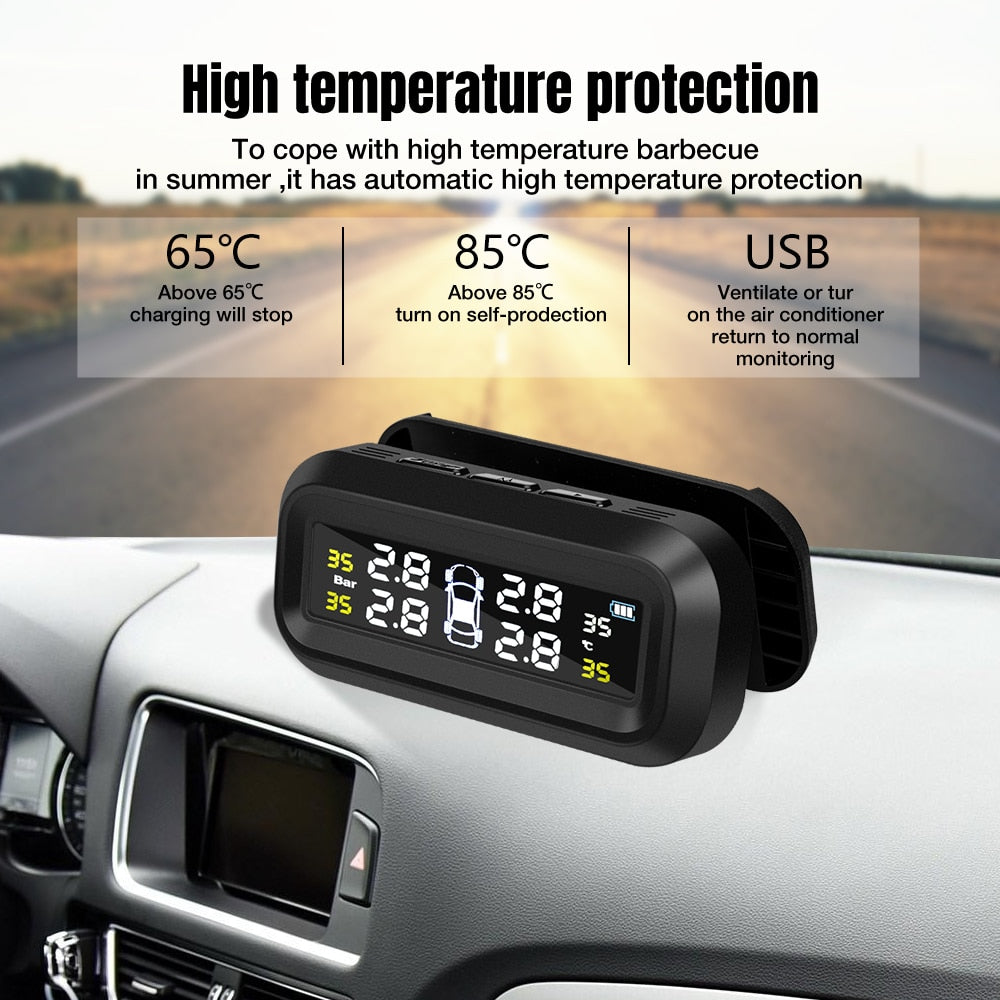 Smart Car TPMS Tire Pressure Monitoring System Solar Power Digital TMPS LCD Display USB Auto Security Alarm Tire Pressure Sensor eprolo