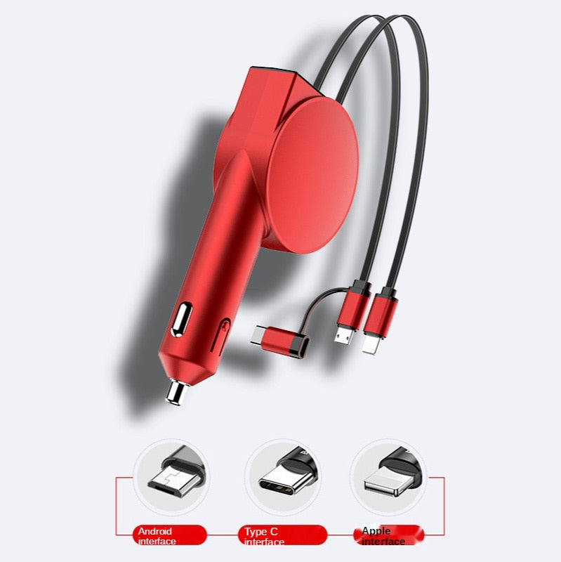 Vogek 3-in-1 Car Charger 60W Super Fast Charging for iPhone Xiaomi Huawei Samsung with Telescopic Charging Cables and Adapters eprolo