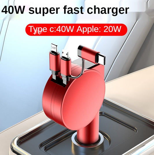 Vogek 3-in-1 Car Charger 60W Super Fast Charging for iPhone Xiaomi Huawei Samsung with Telescopic Charging Cables and Adapters eprolo