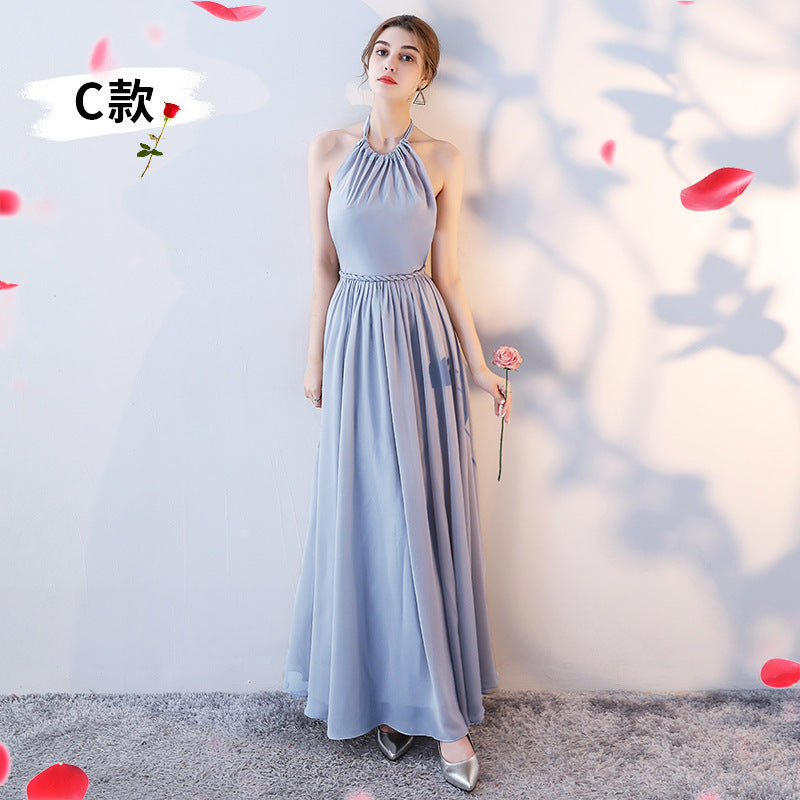 Bridesmaid dress wedding dress annual meeting banquet evening dress pink chiffon one-shoulder bridesmaid dress toast dress host dress wedding dress alfamoba