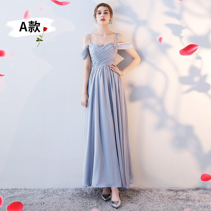 Bridesmaid dress wedding dress annual meeting banquet evening dress pink chiffon one-shoulder bridesmaid dress toast dress host dress wedding dress alfamoba