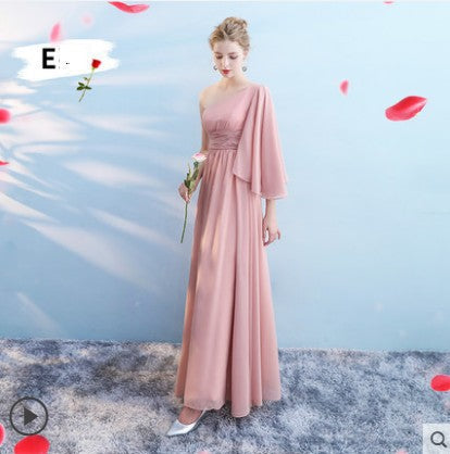 Bridesmaid dress wedding dress annual meeting banquet evening dress pink chiffon one-shoulder bridesmaid dress toast dress host dress wedding dress alfamoba