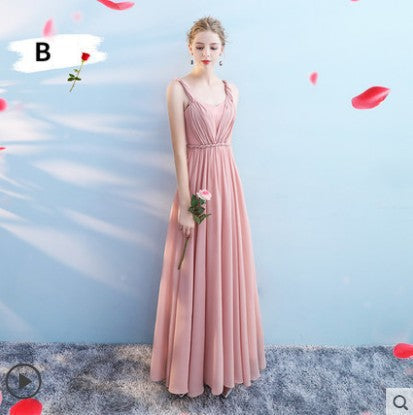 Bridesmaid dress wedding dress annual meeting banquet evening dress pink chiffon one-shoulder bridesmaid dress toast dress host dress wedding dress alfamoba