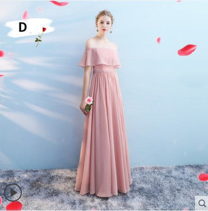 Bridesmaid dress wedding dress annual meeting banquet evening dress pink chiffon one-shoulder bridesmaid dress toast dress host dress wedding dress alfamoba