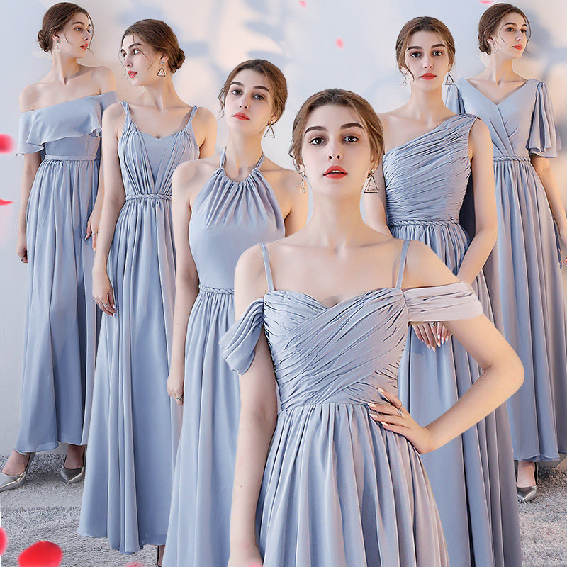 Bridesmaid dress wedding dress annual meeting banquet evening dress pink chiffon one-shoulder bridesmaid dress toast dress host dress wedding dress alfamoba