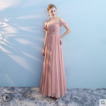 Bridesmaid dress wedding dress annual meeting banquet evening dress pink chiffon one-shoulder bridesmaid dress toast dress host dress wedding dress alfamoba