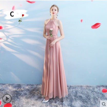 Bridesmaid dress wedding dress annual meeting banquet evening dress pink chiffon one-shoulder bridesmaid dress toast dress host dress wedding dress alfamoba