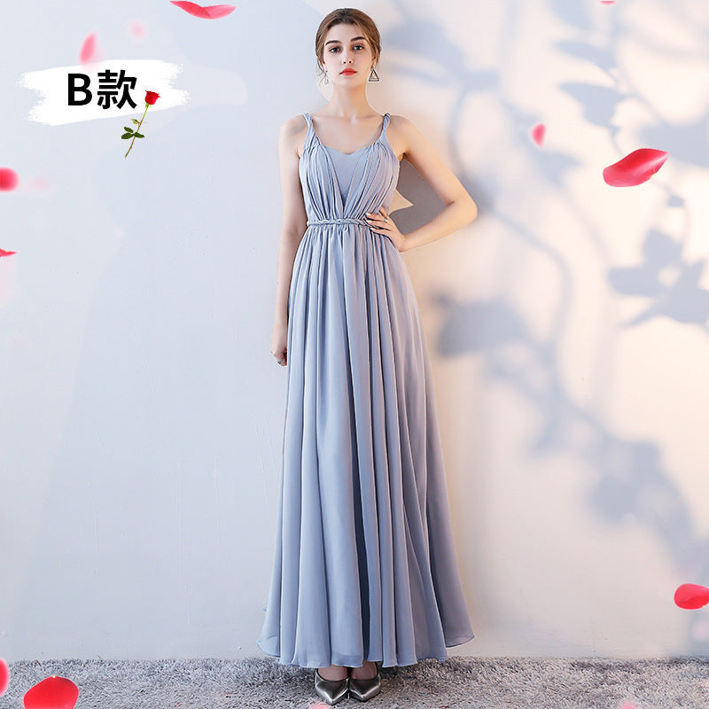 Bridesmaid dress wedding dress annual meeting banquet evening dress pink chiffon one-shoulder bridesmaid dress toast dress host dress wedding dress alfamoba