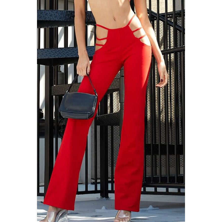 hot style sexy hollow low waist flared pants punk girl slim trousers hip lift slim elastic women's pants alfamoba