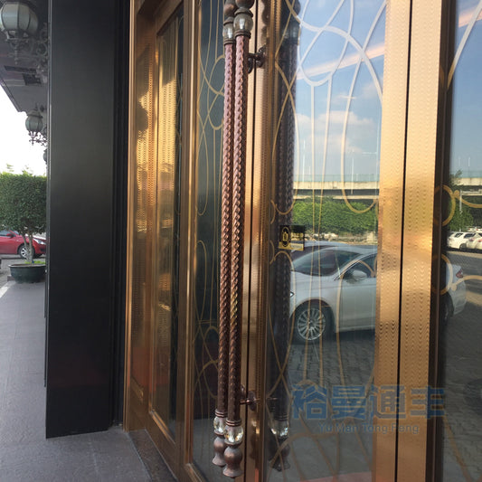 Mirror rose gold stainless steel door frame door cover 304 stainless steel frame floor spring double glass four open door alfamoba