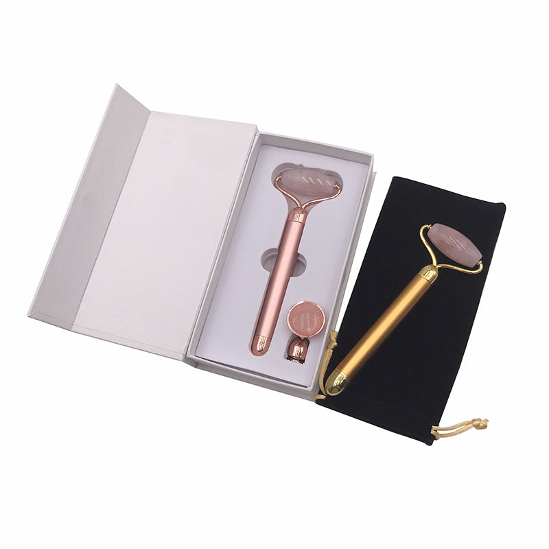 New powder crystal jade gold rod two-in-one rolling vibration pull beauty massage instrument beauty gift packaging alfamoba