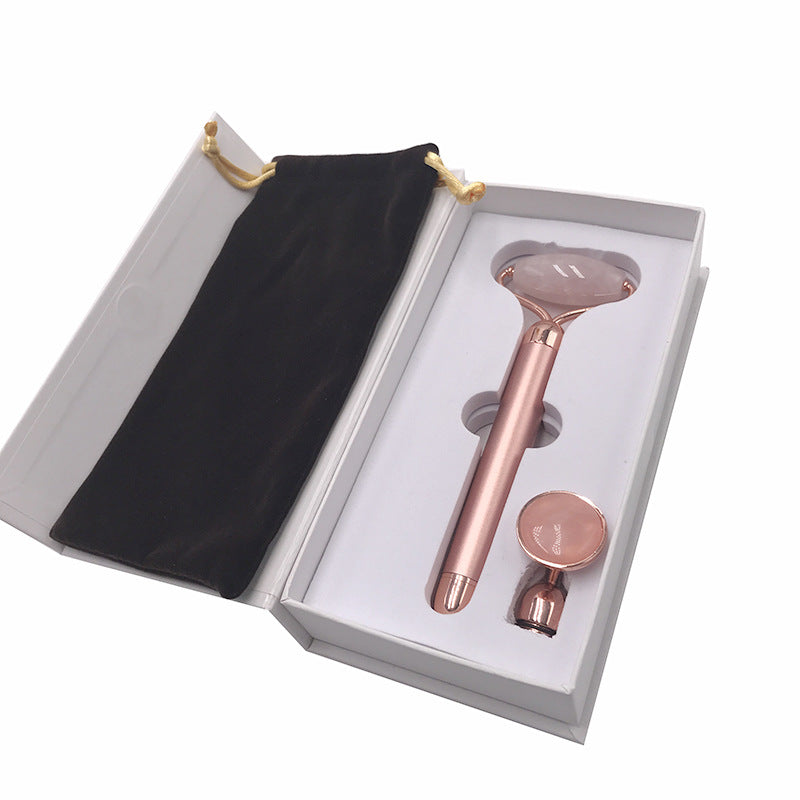 New powder crystal jade gold rod two-in-one rolling vibration pull beauty massage instrument beauty gift packaging alfamoba