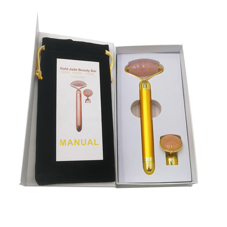 New powder crystal jade gold rod two-in-one rolling vibration pull beauty massage instrument beauty gift packaging alfamoba