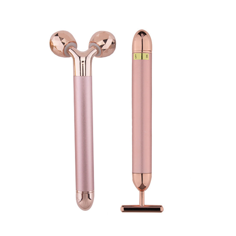 Metal 3D roller T-shaped gold rod set thin face instrument roller vibrator rolling massage stick factory direct sales alfamoba