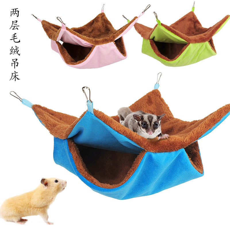 Double-layer hamster hammock squirrel honey bag pet hammock plush small pet hammock thickening warm cotton nest alfamoba