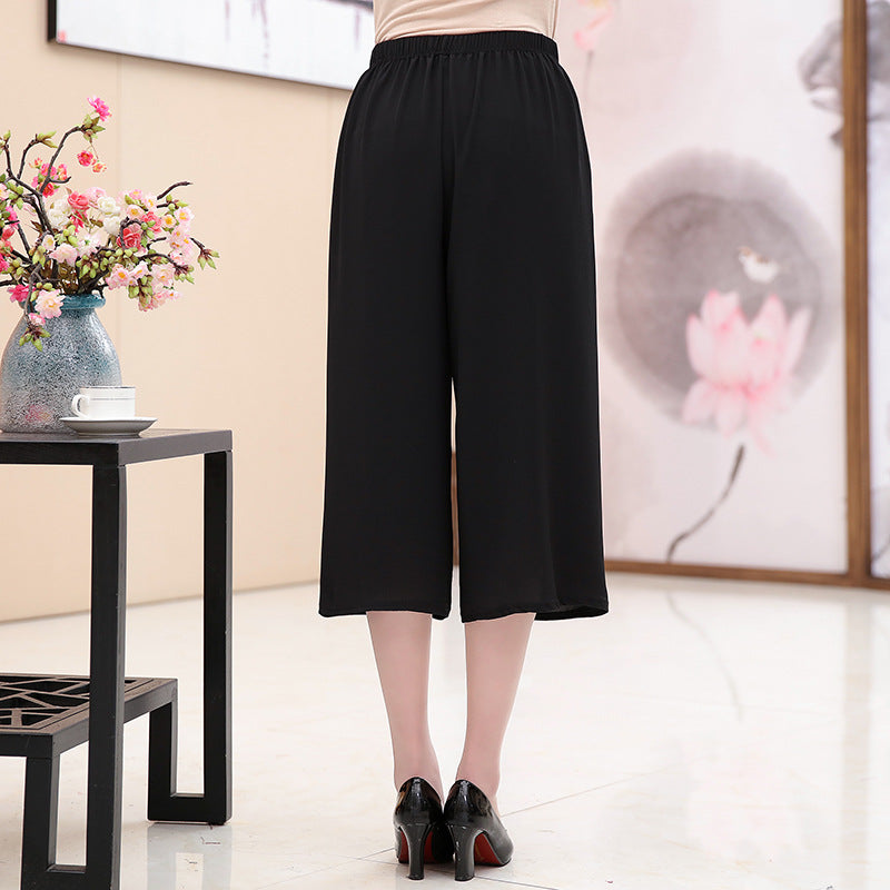 Middle-aged women's summer clothing black wild mothers wide legs pants loose waist grandmother wide leg pants straight pants alfamoba