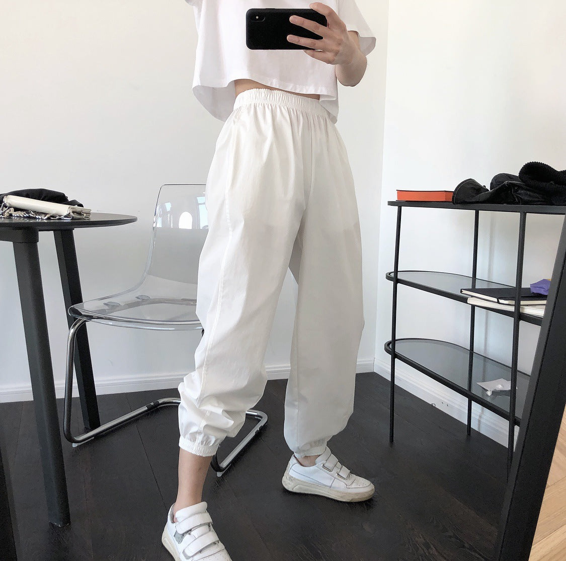 Summer new European and American hipster casual sports high waist leg pants loose slime film thin shelter trousers female alfamoba