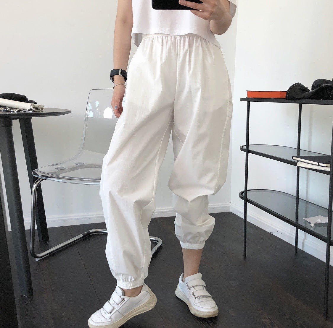 Summer new European and American hipster casual sports high waist leg pants loose slime film thin shelter trousers female alfamoba