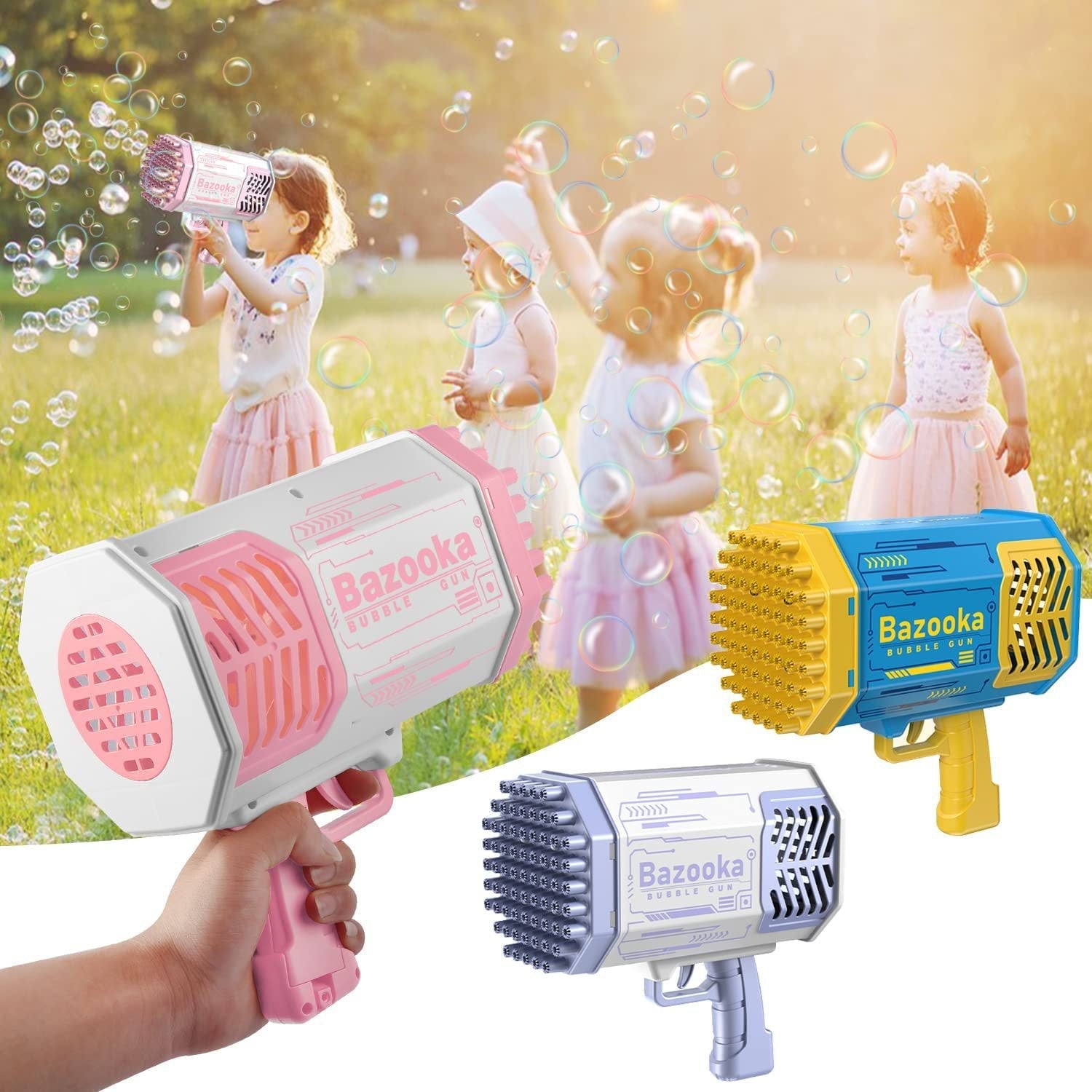 Tiktok Same Style Cross-Border Hot Selling Handheld Electric Bubble Maker 69 Hole Bazooka Bubble Gun Children's Bubbles Blowing Toy alfamoba