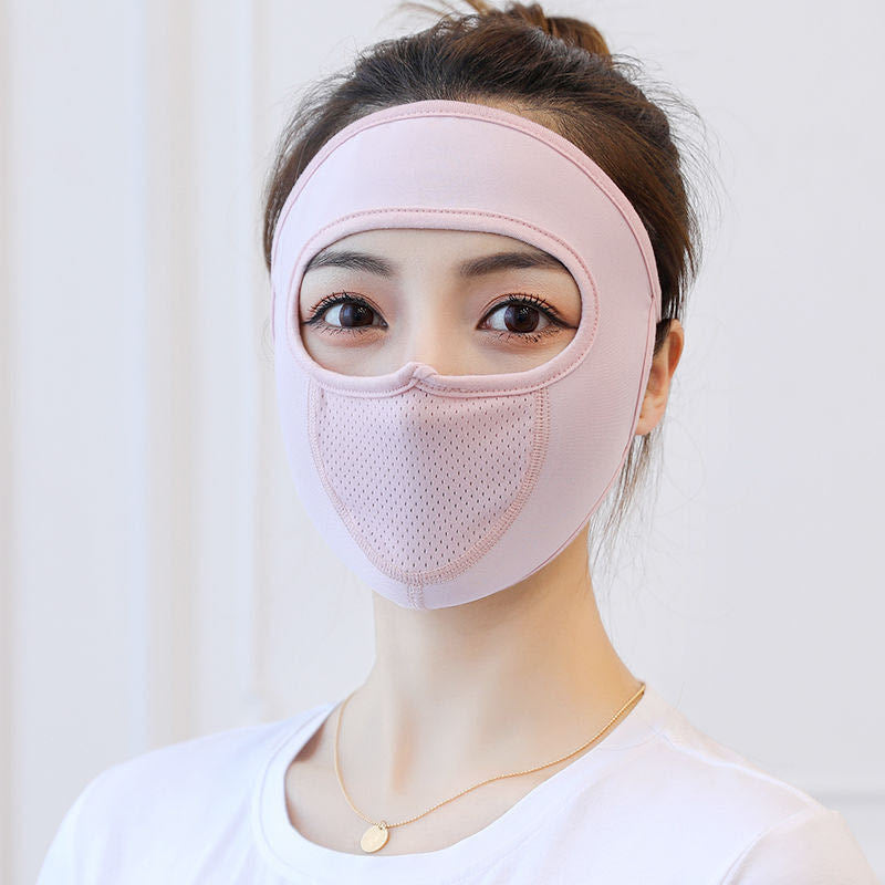 Summer thin protection full face sunscreen breathable touch mask riding sunshade anti-UV line with breathing net cloth hood alfamoba